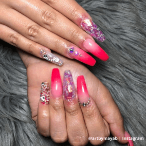 pink jewel looking nails