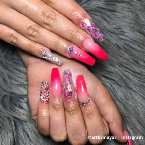 pink jewel looking nails