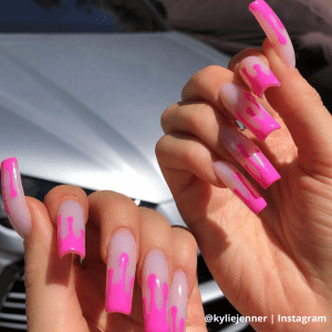 pink long drip nails