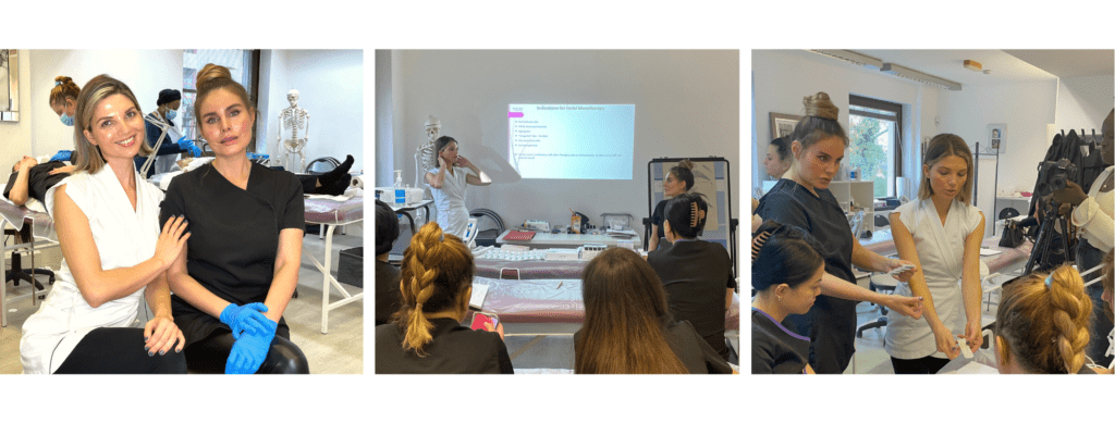 Maria Andrews and Eleonora Androva advanced aesthetician teaching mesotherapy training at Ray Cochrane Beauty School London