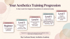 A simple progression graphic showing Beginner, Level 3, Level 4, Level 5 and possible Level 7 study with an appropriate provider.