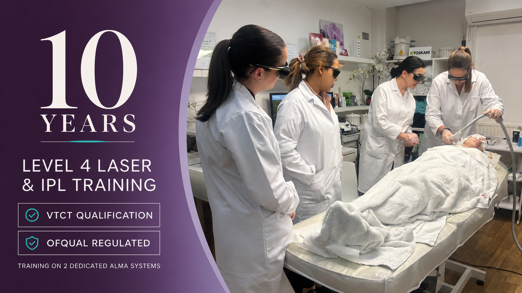 Ten years of VTCT Level 4 Laser and IPL training at Ray Cochrane Academy with students completing supervised clinic practice